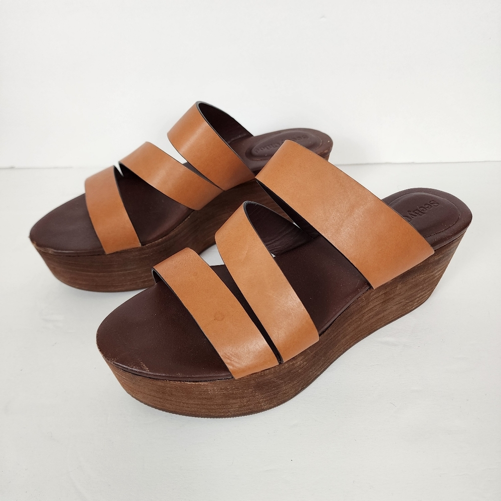 See by Chloe brown leather slides, size 38